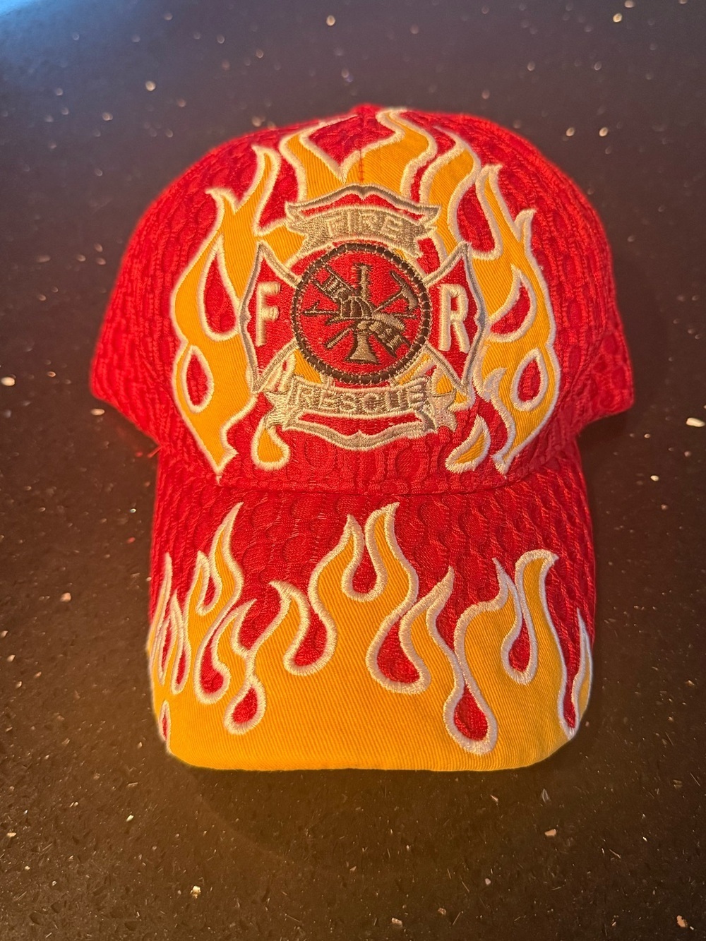 Red & Yellow Flame Fire Rescue Hat